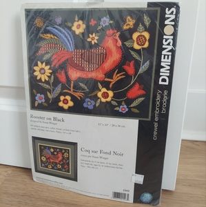 Dimensions Crewel Embroidery Kit Rooster On Black 11" X 14" NEW